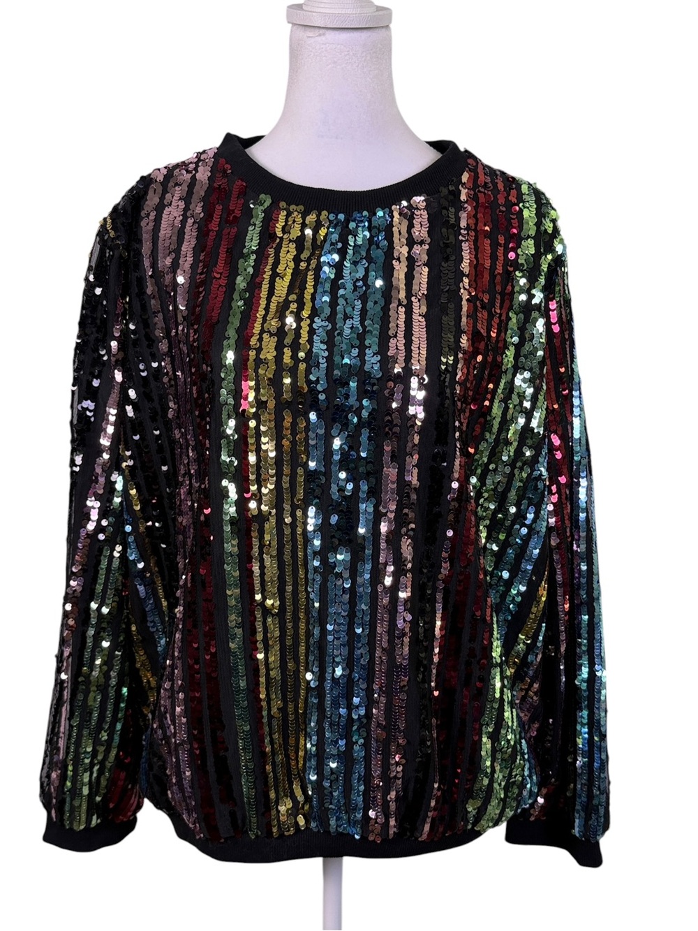 Lucky & Blessed NWT Multicolor Sequin Statement Top Large Party Holiday - Picture 2 of 11